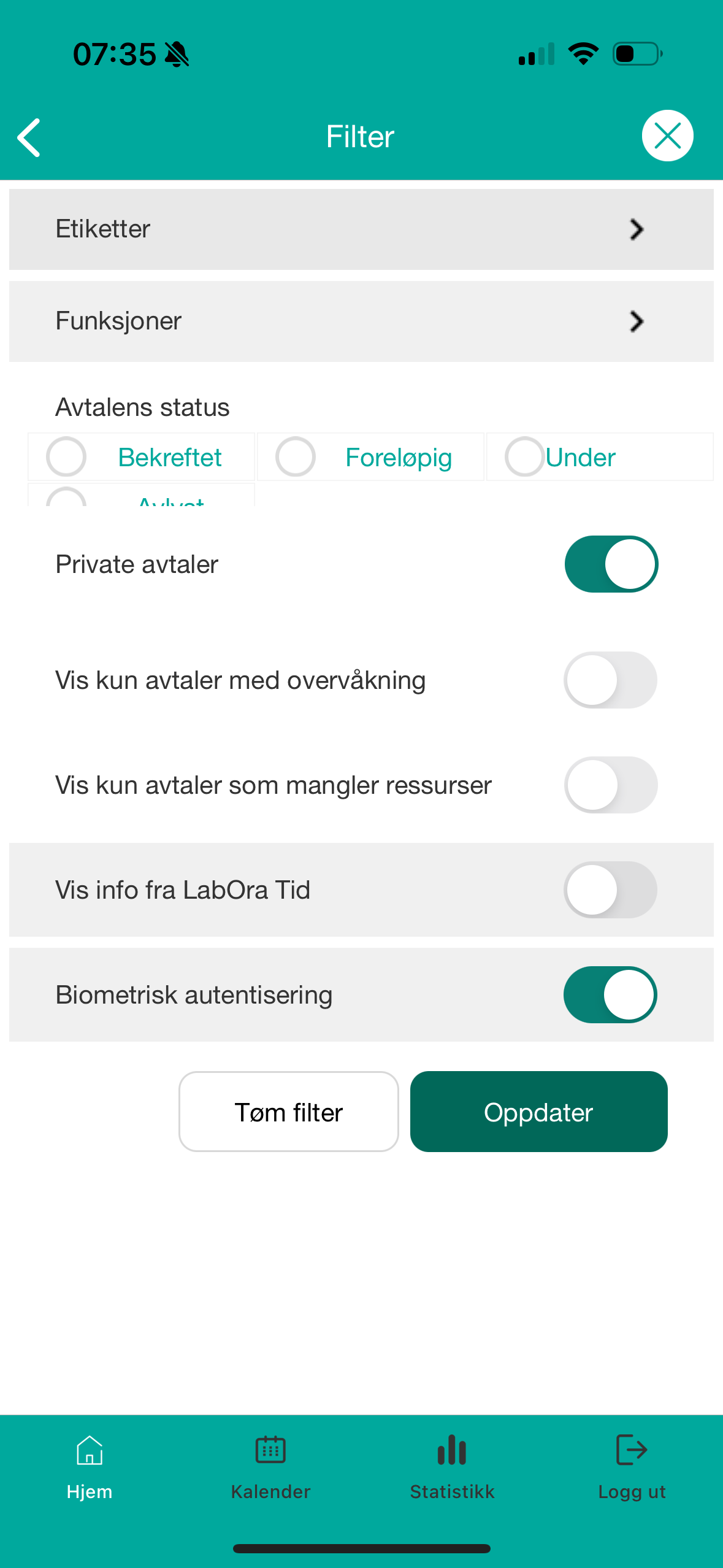 Filter i Medarbeideren-appen.