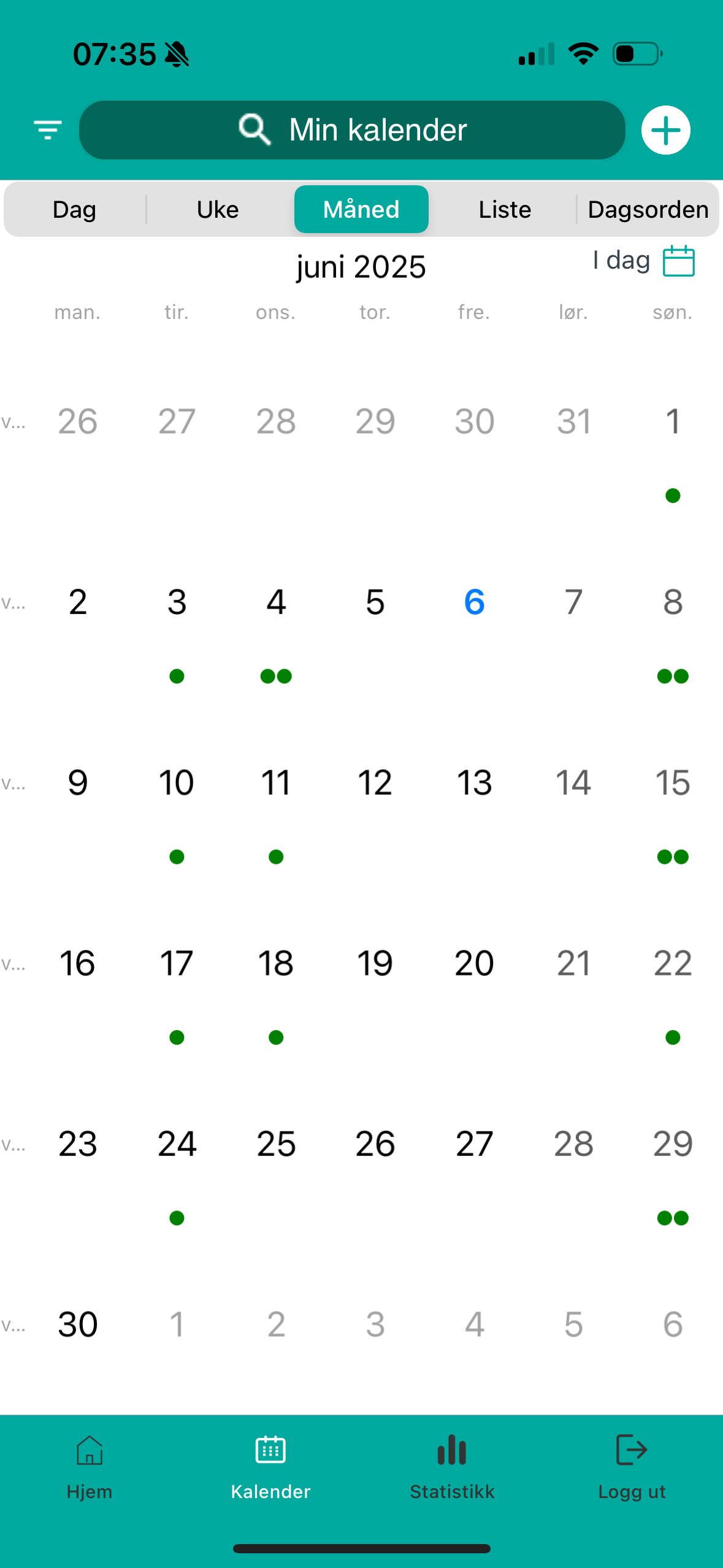 Kalender i Medarbeideren-appen.