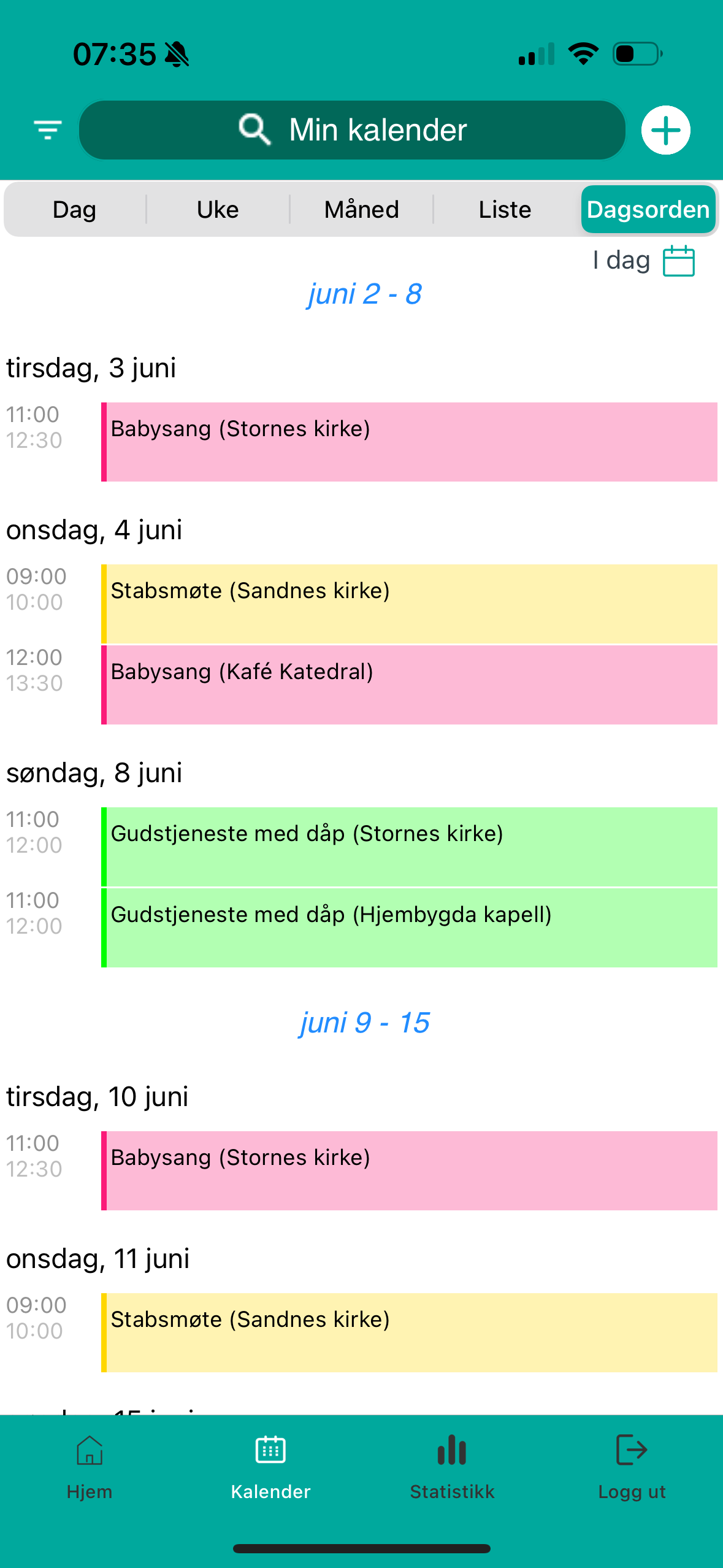 Kalender i Medarbeideren-appen.