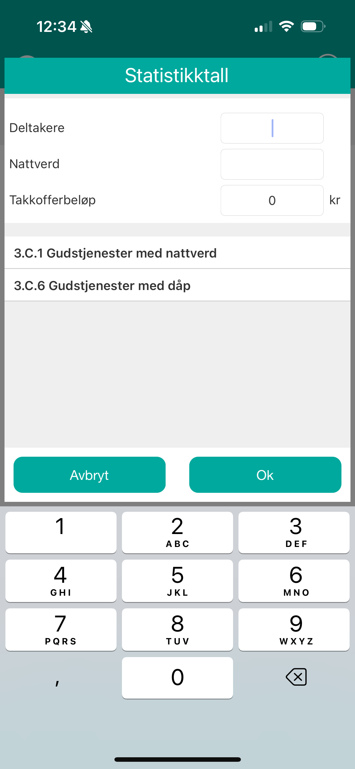 Statistikkføring i en avtale i appen.