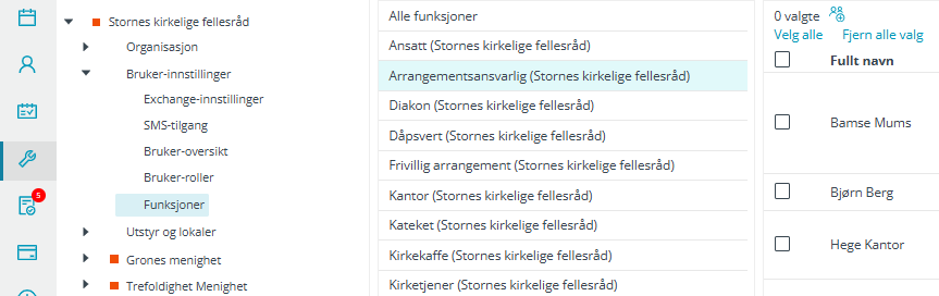 «Funksjoner» i Administrasjon-modulen.