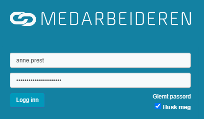 Skjermbildet viser påloggings siden til Medarbeideren.