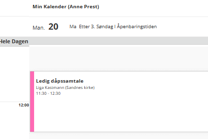 Skjermbildet viser kalenderen i Medarbeideren med 50% zoom.