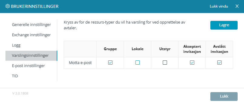 Brukerinnstillinger – varsling.