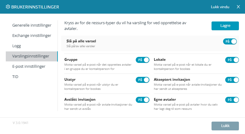 Brukerinnstillinger – varsling.