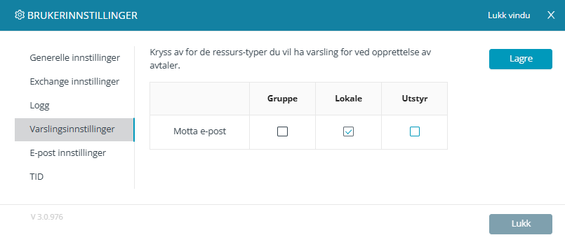 Skjermbildet viser arbeidsflaten 'Brukerinnstillinger' i Medarbeideren, fane 'Varslingsinnstillinger'.