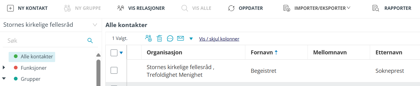 Kolonnen 'Organisasjon'.