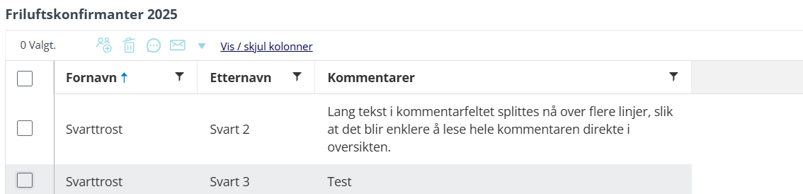 Kolonnen 'Kommentarer'.