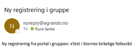 E-post med informasjon om nytt gruppemedlem.