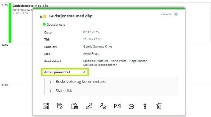 Enkeltklikk-visningen på avtale.