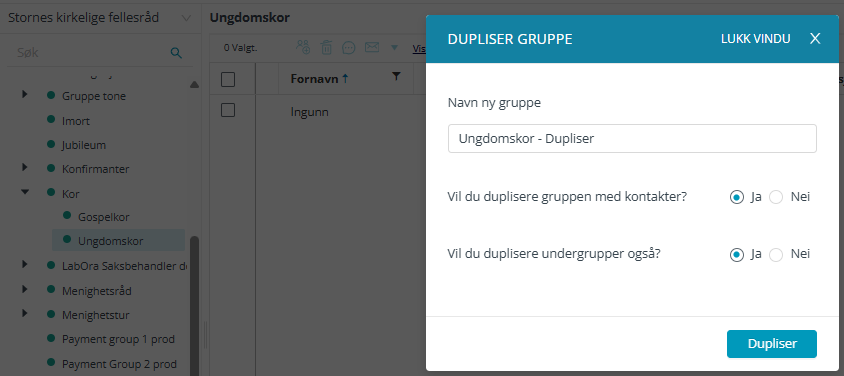 Valg for å ta med undergrupper og/eller medlemmer.