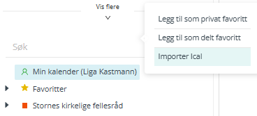 Funksjonen 'Importer ical'.