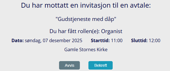Invitasjon med informasjon om tildelt funksjon/rolle.