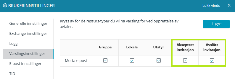 Innstillinger for varsling.