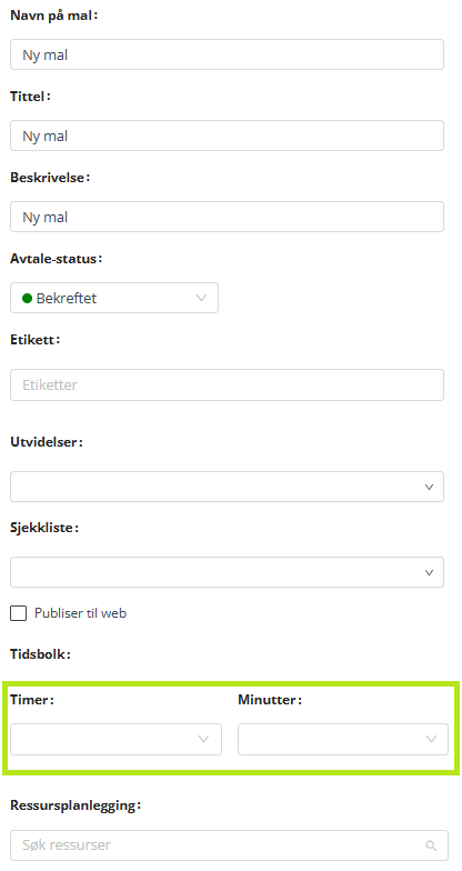 Opprettelse av avtale-mal.