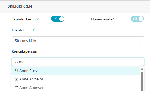 Søkefelt for kontaktperson.