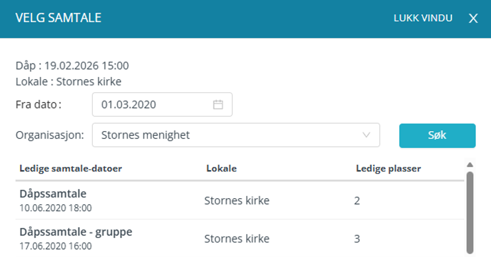 Søk etter dåpssamtaler.