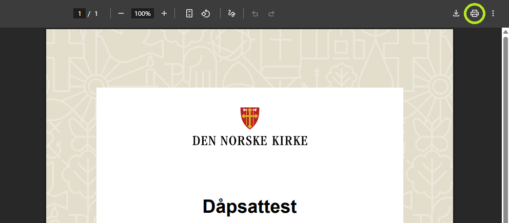 Utskrift for attest.