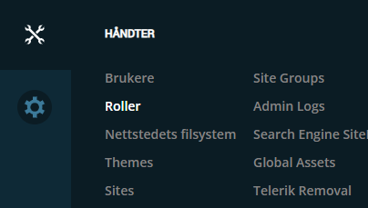 Skjermbildet viser 'Håndter'/ 'Roller' på labOra nettsider.