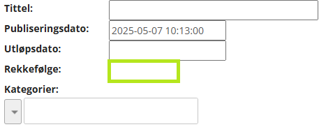 Skjermbildet viser 'Rekkefølge' feltet på en artikkel i labOra nettsider.