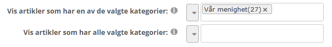 Skjermbildet viser valg av kategorier for artikkelliste på labOra nettsider.