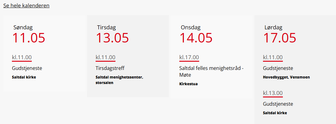 Skjermbildet viser 4-dagers kalender på labOra nettsider.
