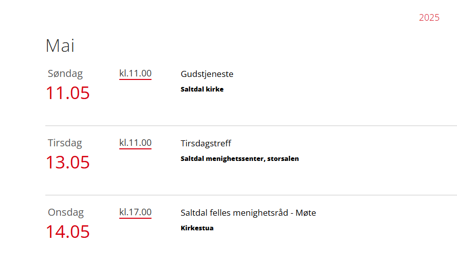 Skjermbildet viser kalender på labOra nettsider.
