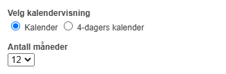 Skjermbildet viser valg av kalender type på labOra nettsider.