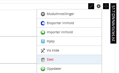 Skjermbildet viser 'Slett' for modul på labOra nettsider.