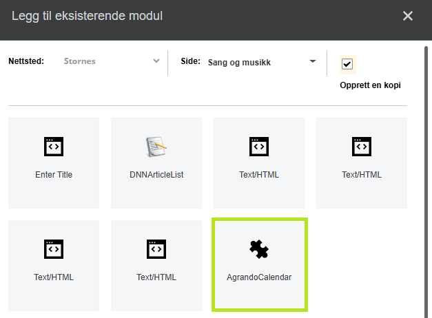 Skjermbildet viser arbeidsflaten 'Legg til eksisterende modul' på labOra nettsider.