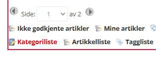 Skjermbildet viser 'Kategoriliste' på nettsider.