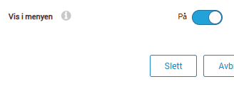 Skjermbildet viser skyveknapp for 'Vis i menyen' på labOra nettsider.