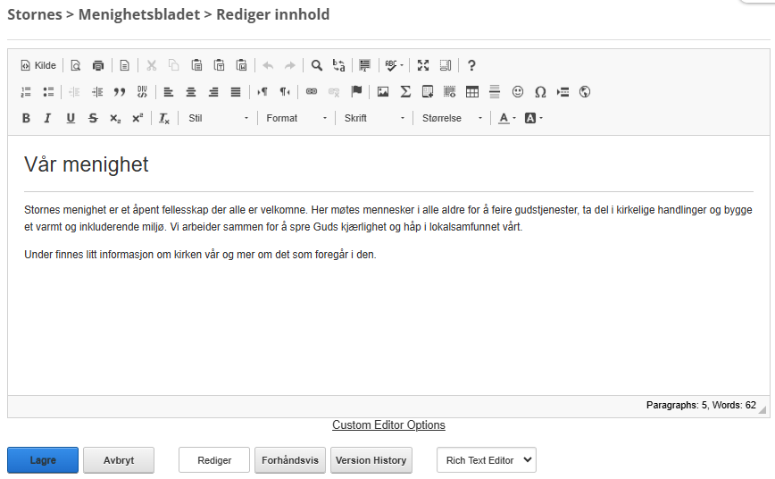 Skjermbildet viser ikon for redigering av tekstmodul på nettsider.