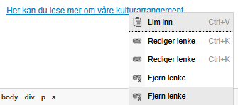 Skjermbildet viser redigering lenke på labOra nettsider.