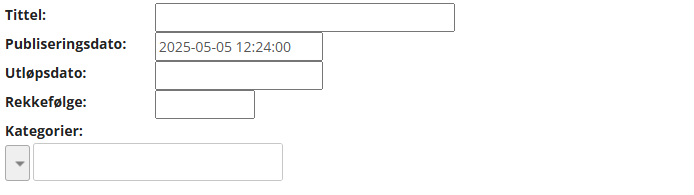 Skjermbildet viser redigering av felt for en ny artikkel.