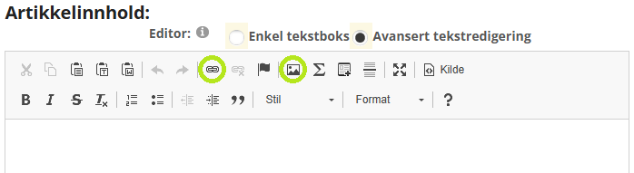 Skjermbildet viser redigering av Artikkelinnhold for ny artikkel på labOra nettsider.