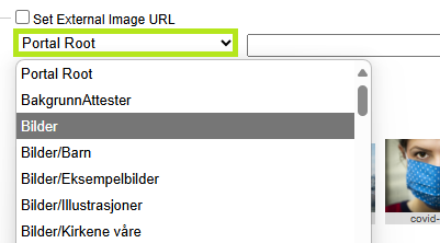 Skjermbildet viser valg av artikkelbildet for en labOra nettsideartikkel.