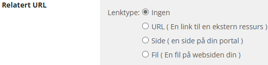 Skjermbildet viser valg av lenketyper for en labOra nettsideartikkel.