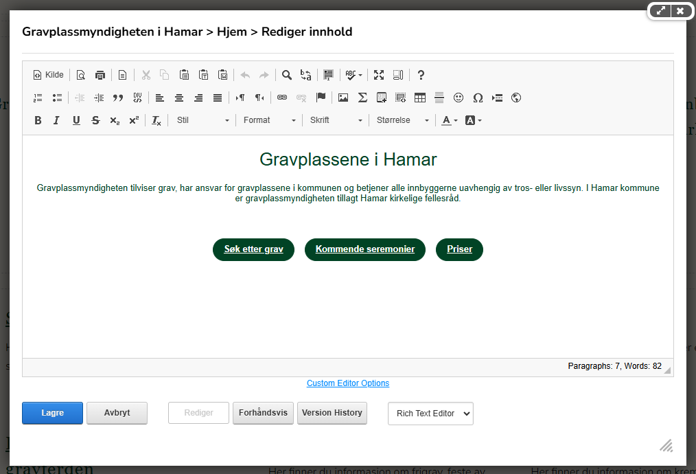 Skjermbildet viser ikon for redigering av tekstmodul på labOra nettsider.