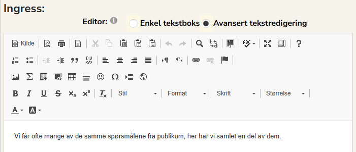 Redigering av Ingress for artikkel på nettsider.