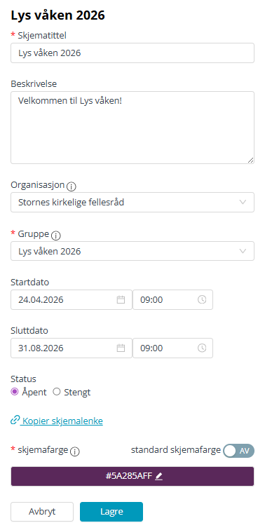 Skjemadetaljer'.
