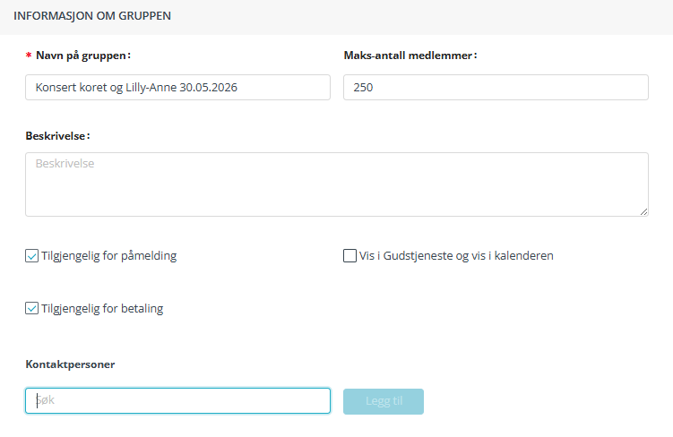 Opprettelsen av ny gruppe.