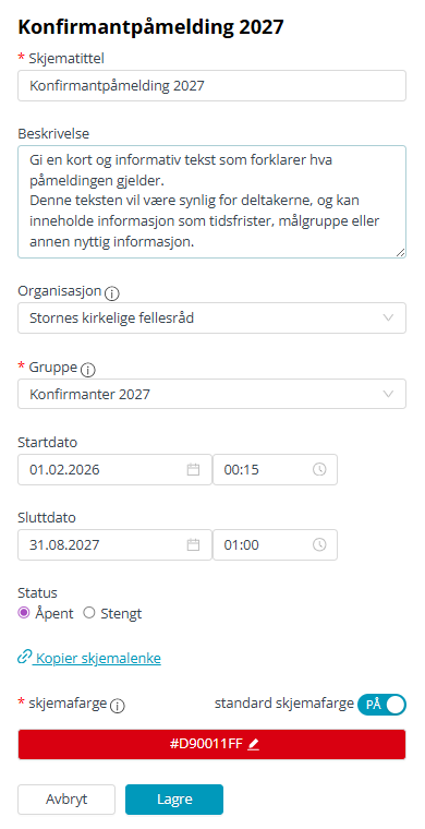 Skjemadetaljer'.