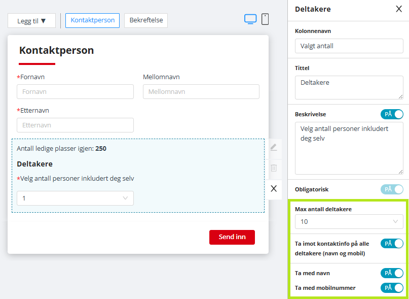 Seksjonen Deltakere.