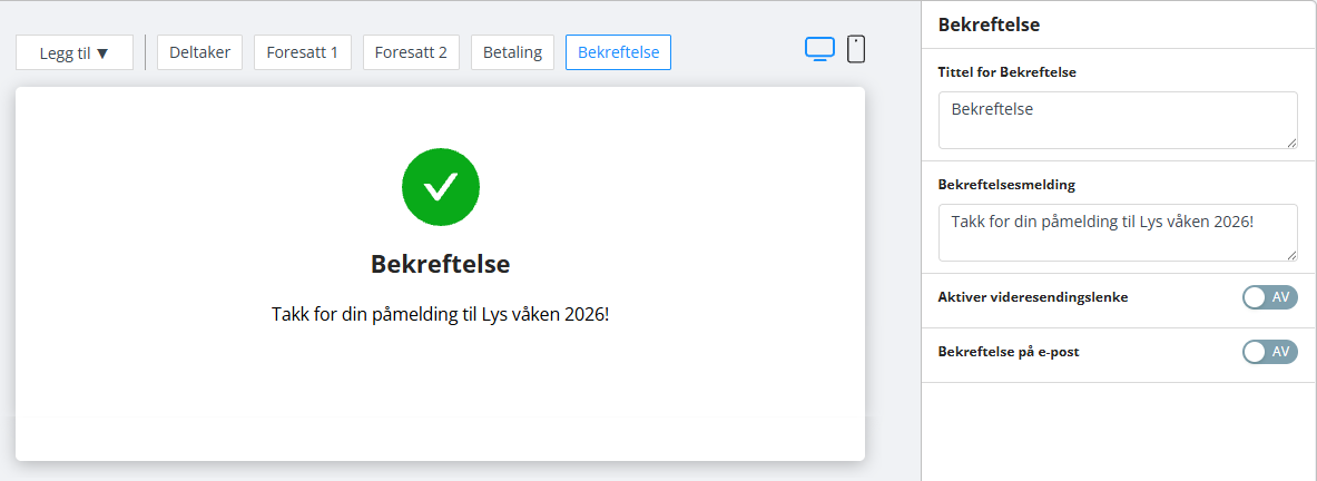 Bekreftelsesside.