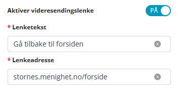 Videresendingslenke på bekreftelsessiden.