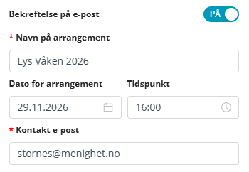 Innstillinger for e-postbekreftelse.