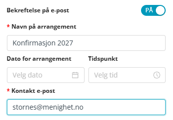 Innstillinger for e-postbekreftelse.
