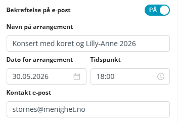 Innstillinger for e-postbekreftelse.