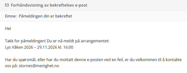 Forhåndsvisning av e-postbekreftelse.